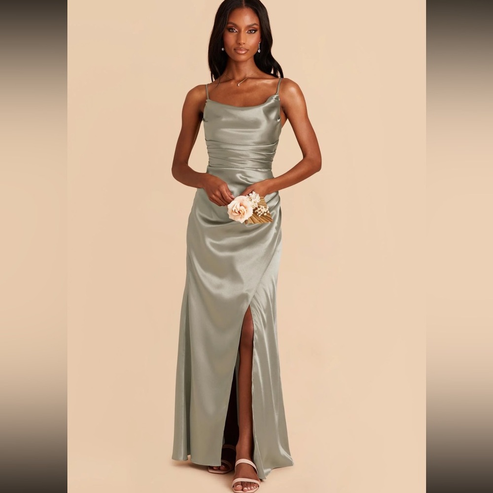 Shiny Satin Moss Green Dress